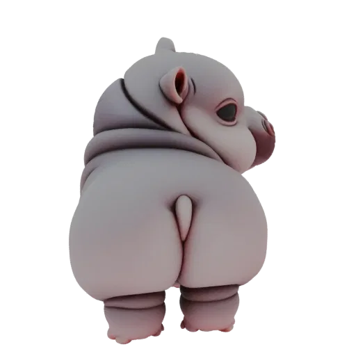 3D render of a cute, chubby baby hippopotamus's rear end, with soft curves and a playful, rounded shape, against a white back