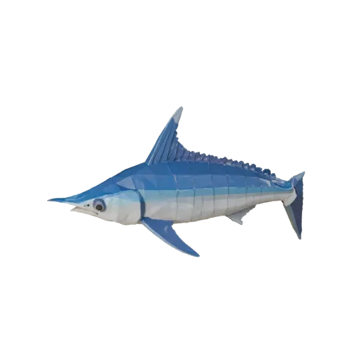 Modelo 3D de pez espada low poly, vista lateral de cámara de juego, activo de animal low-poly con membranas de aletas, ahusam