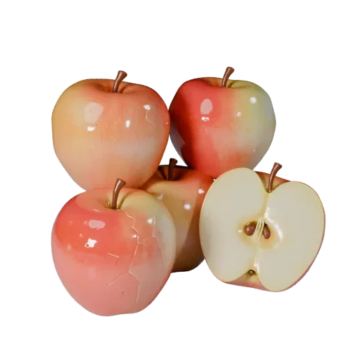 Sliced Apple Product Viz 3D model, three-quarter studio product render, showing skin pores, recognizable fruit forms.