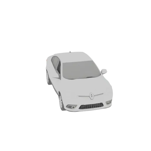 A 3D model of a modern, grey sedan, viewed from a slightly elevated front-right angle.