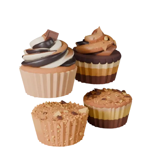 Mini Cupcake Stylized 3D model, stylized isometric render, showing cream, sweet food silhouette.
