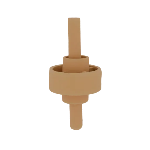 A beige abstract geometric spindle 3D model with stacked cylindrical shapes and a central spindle.