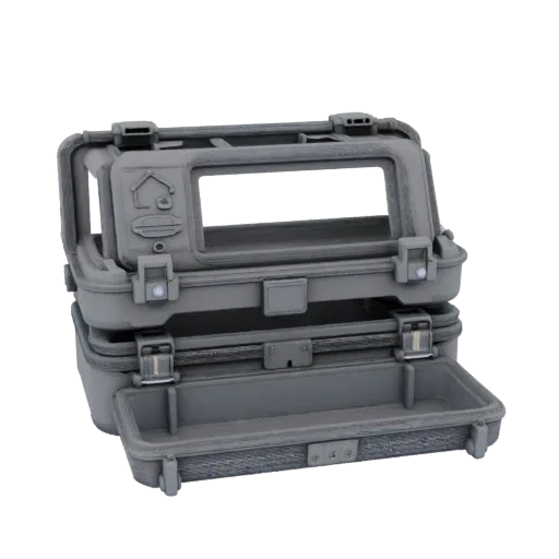 Travel Toolbox Printable 3D model, isometric STL render, showing plastic, usable openings.