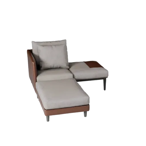 Sectional Chaise Lounge Product Viz 3D model, living room, three-quarter studio product render, woven fabric detail.