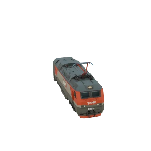 3D model of a Russian Electric Locomotive 23610, featuring a red and grey design with raised pantographs.