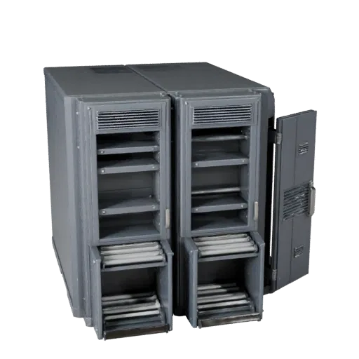 Inspection Control Cabinet High Poly 3D model, close-up studio render, showing painted steel, machine stations.