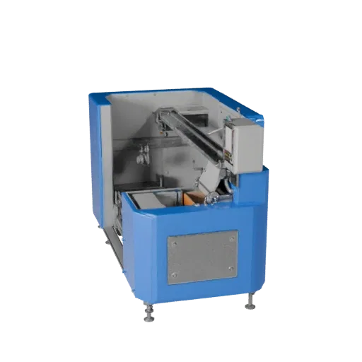 Automated Packing Machine Modular 3D model, isometric modular kit view, showing painted steel, machine stations.