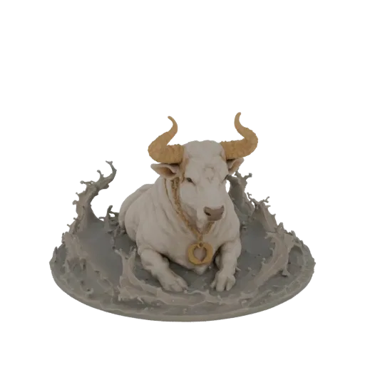 Mythological White Bull with Golden Chain and Heart Pendant