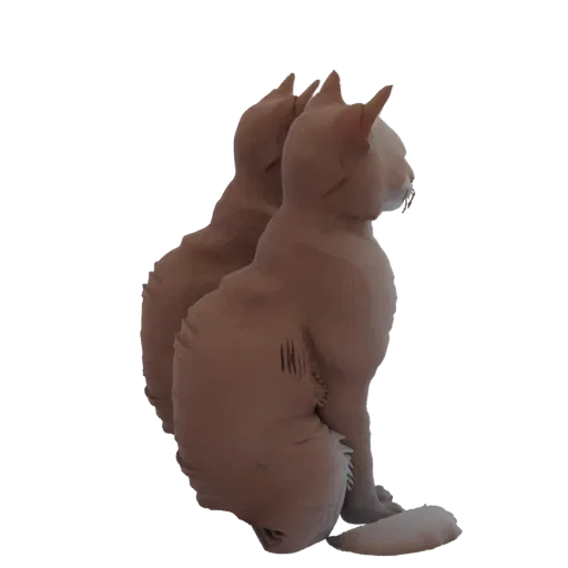 A 3D render of two Sphynx cats sitting side-by-side, with a smooth, light brown texture and detailed wrinkles.