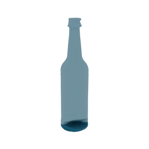 3D model of a glass bottle with blue liquid, front view