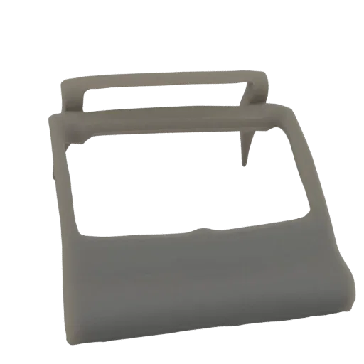 A 3D render of a minimalist car door frame with clean lines and a smooth, matte gray finish against a black background.