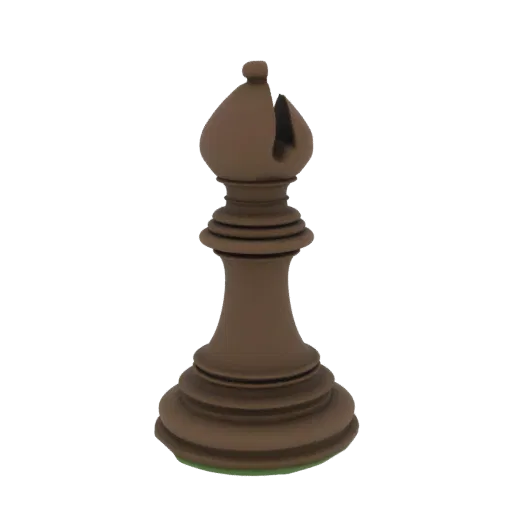 A 3D render of a classic brown bishop chess piece with a mitered top and a detailed base, set against a white background.