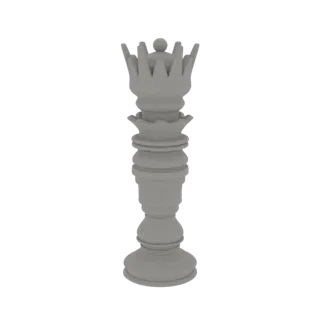 Un rendu 3D d'une pièce de reine d'échecs blanche classique, se tenant droite avec une couronne ornée et un corps détaillé, s