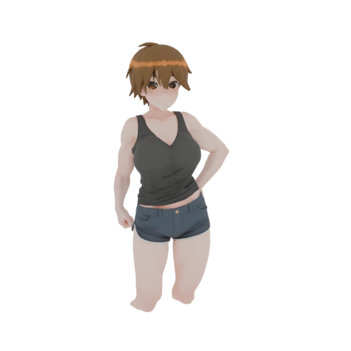 Muscular Anime Girl with Tank Top and Shorts