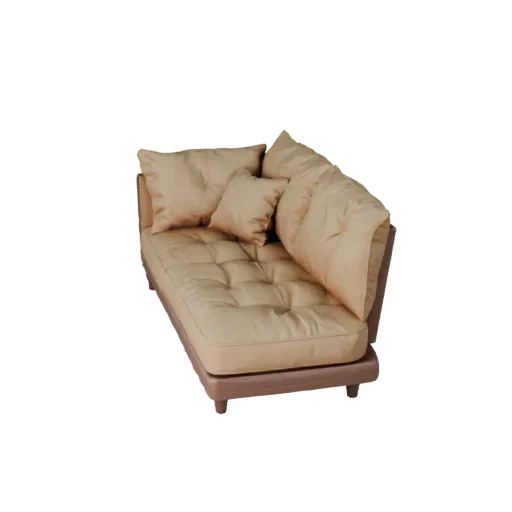 Tufted Chaise Lounge High Poly 3D model, living room, close-up studio render, woven fabric detail.