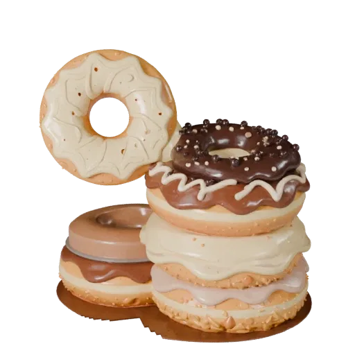 Bakery Donut Stack Product Viz 3D model, three-quarter studio product render, showing cream, sweet food silhouette.