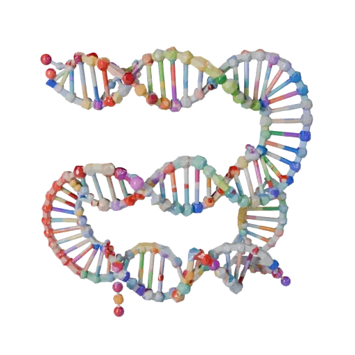 Organic DNA Helix Low Poly 3D model, game viewport three-quarter view, showing colored spheres, molecule layout.