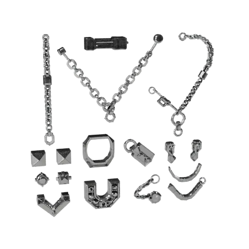 Conjunto de Colar Minimalista 3D pronto para jogos, renderização isométrica em estúdio, destacando costuras, bordas e camadas