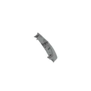 3D model of a gray, curved automotive spoiler with integrated vents, angled against a white background.