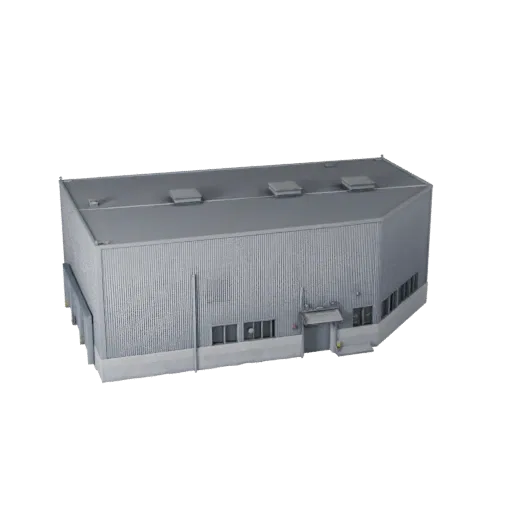 Logistics Center Blender-ready 3D model, Blender studio render view, showing industrial building materials and architectural