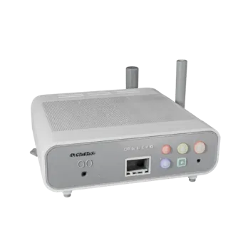 Router High Poly 3D model, close-up studio render, showing white plastic, compact device geometry.