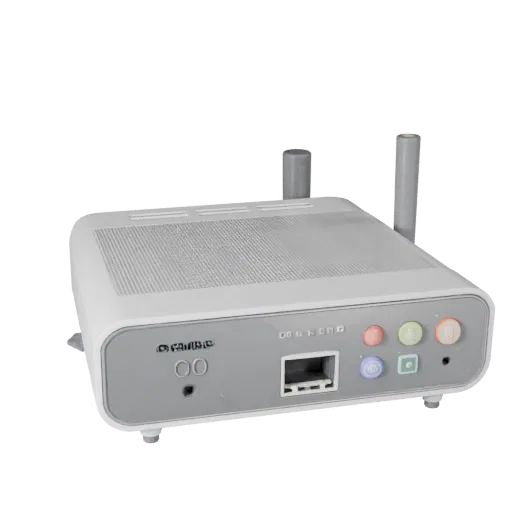 Router High Poly 3D model, close-up studio render, showing white plastic, compact device geometry.