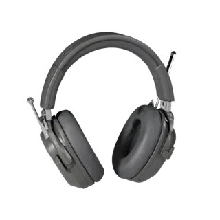 Retro Noise Canceling Headset 3D model, three-quarter front view, AR viewer studio render, showing detail and scale.