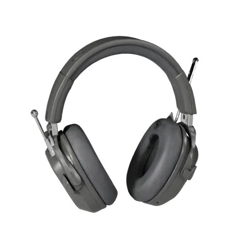 Retro Noise Canceling Headset 3D model, three-quarter front view, AR viewer studio render, showing detail and scale.