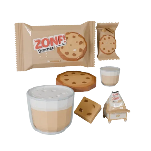 Sealed Cookie Pack Low Poly 3D model, game viewport three-quarter view, showing cardboard, package massing.