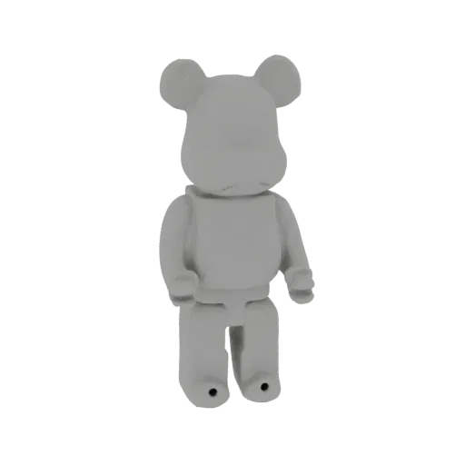A 3D render of a classic gray Bearbrick toy figure standing upright against a white background.