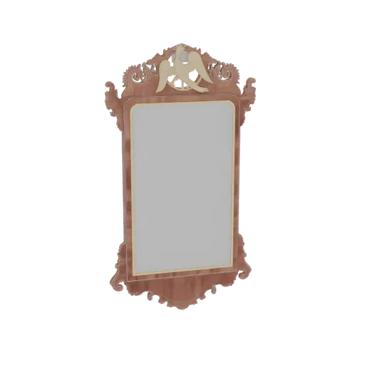 3D model of an ornate wooden mirror with a detailed eagle crest at the top, set against a white background.