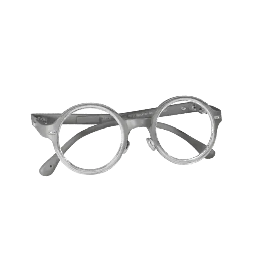 Round Reading Glasses 3D model, three-quarter front view, AR viewer studio render, showing material detail and scale.