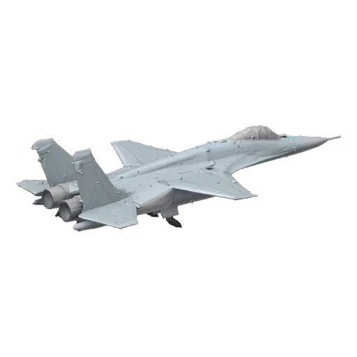 Modèle 3D chasseur MiG-31, vue arrière, couleur grise unie, sur fond noir