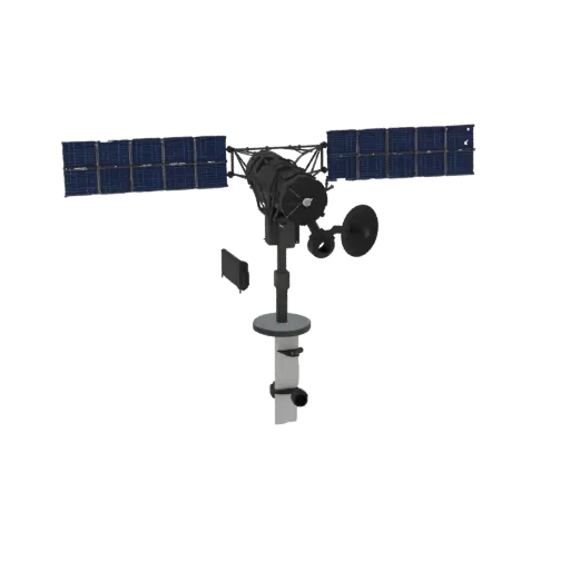 Communication Satellite Printable 3D model, isometric STL render, showing solar panels, spacecraft silhouette.