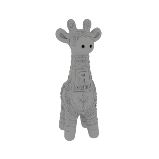 3D model of a stylized gray giraffe toy with intricate geometric patterns and a central 'Я' emblem, shown against a white bac