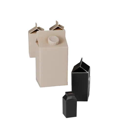 Sealed Milk Carton 3D model, three-quarter front view, AR viewer studio render, showing cardboard, package massing.