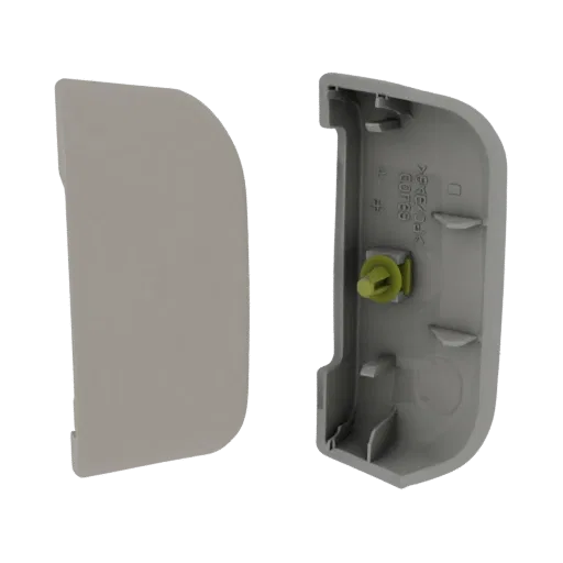 3D model of a car interior trim clip and its cover, shown separately against a black background.