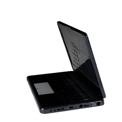 Rugged Laptop Product Viz 3D model, three-quarter studio product render, showing brushed metal, open lid angle.