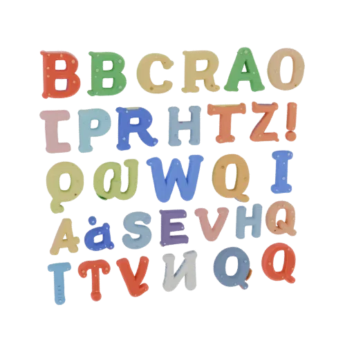 3D model of colorful Russian alphabet letters arranged in several rows