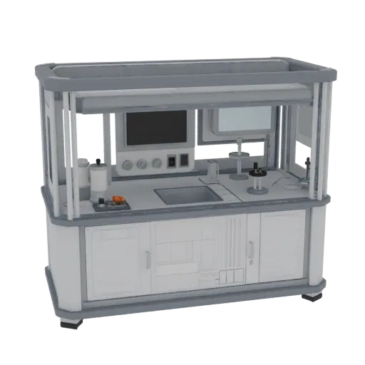 Clean Room Containment Pod Printable 3D model, isometric STL render, showing clean metal, bench-top devices.