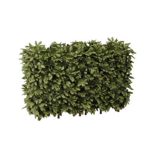 Hedge Row Kit Stylized 3D model, stylized isometric environment render, showing leaf clusters, terrain detail.