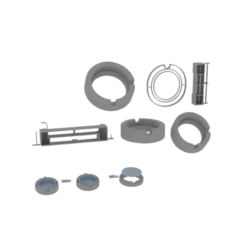 3D model of a modern concrete ashtray set with a minimalist shelf, featuring various ashtray designs.