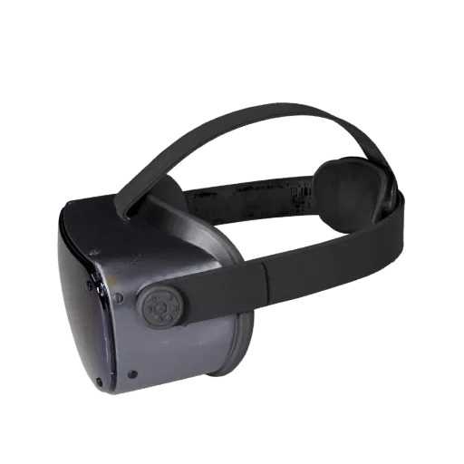 VR Headset render detail 3D model, three-quarter studio render, showing panel rhythm and material breaks.
