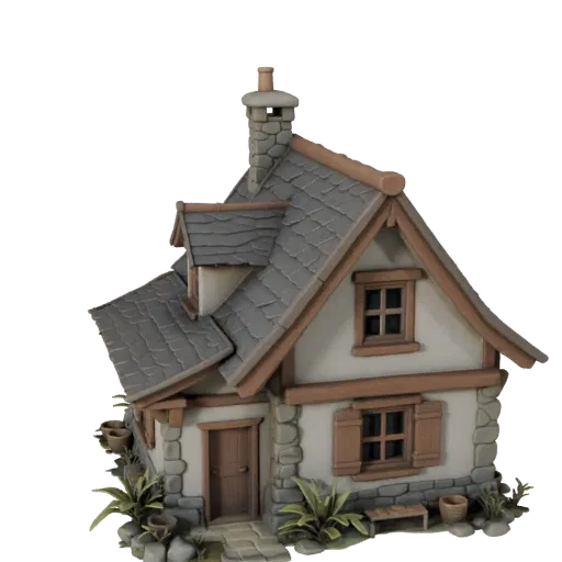Modello 3D casetta pronto per Blender, vista di rendering studio Blender, che mostra materiali di edifici residenziali e dett