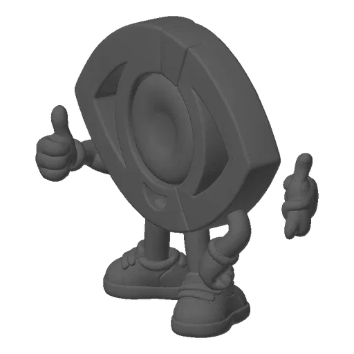 3D model of a stylized eye character with a friendly smile, wearing sneakers, and giving a thumbs-up gesture.
