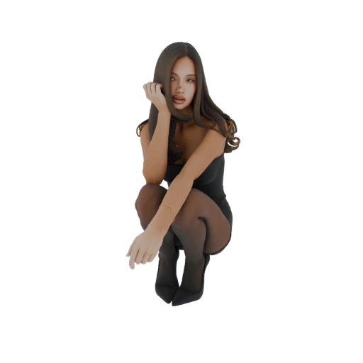 Elegant Woman Crouching 3D Model