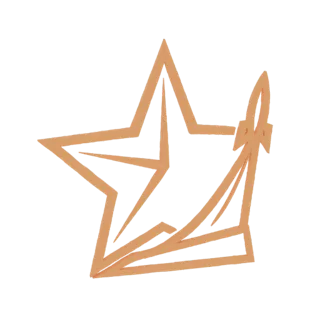 3D model render of a stylized star with a rocket launching from its side, featuring bold lines and a dynamic design.