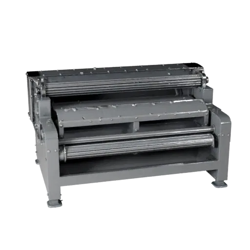 Automated Packing Machine 3D model, side profile view, technical viewport render, showing painted steel, form detail.