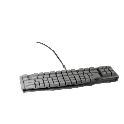 Minimal Mechanical Keyboard Low Poly 3D model, game viewport three-quarter view, showing plastic shells, desktop scale.