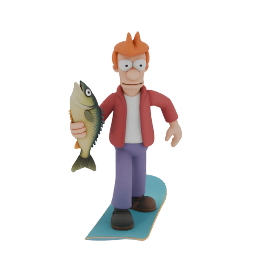 Futurama Fry on Snowboard with Fish